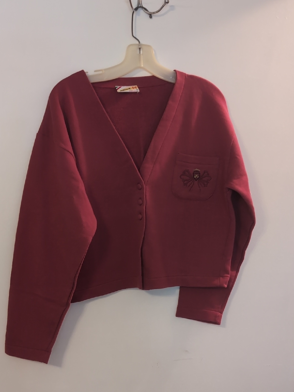 Women's V-Neck Wine Cropped Sweatshirt Cardigan